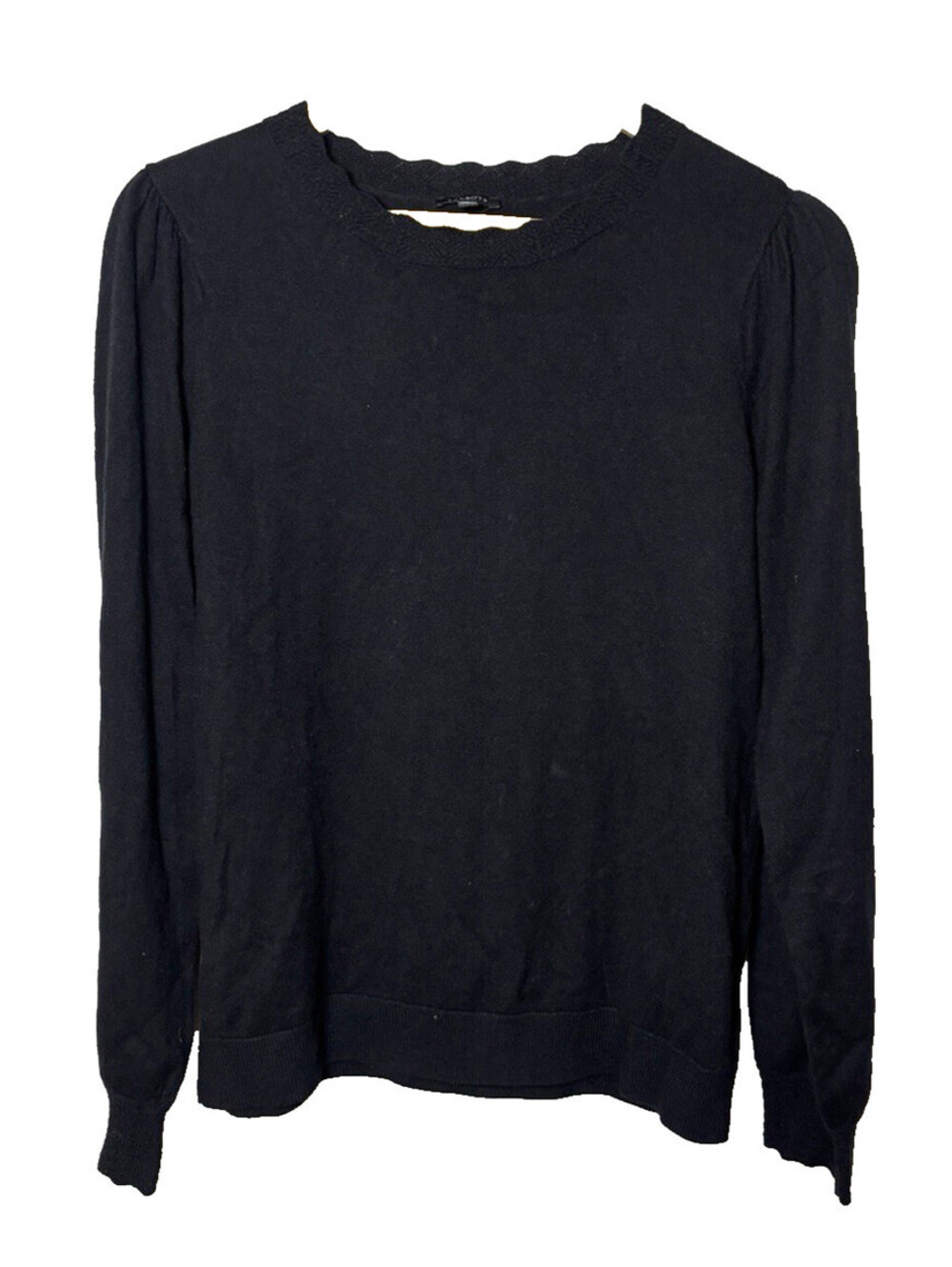 Talbots Scallop Detail Crewneck Pullover Sweater Black Lightweight Size Small